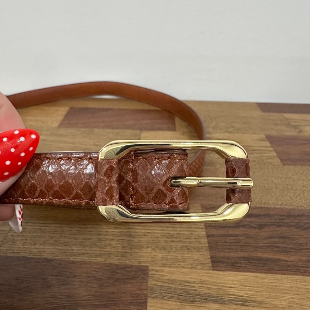 J.McLaughlin Womens Belt Size M Alex Snake Embossed Leather Cognac Brown NEW - Picture 2 of 8